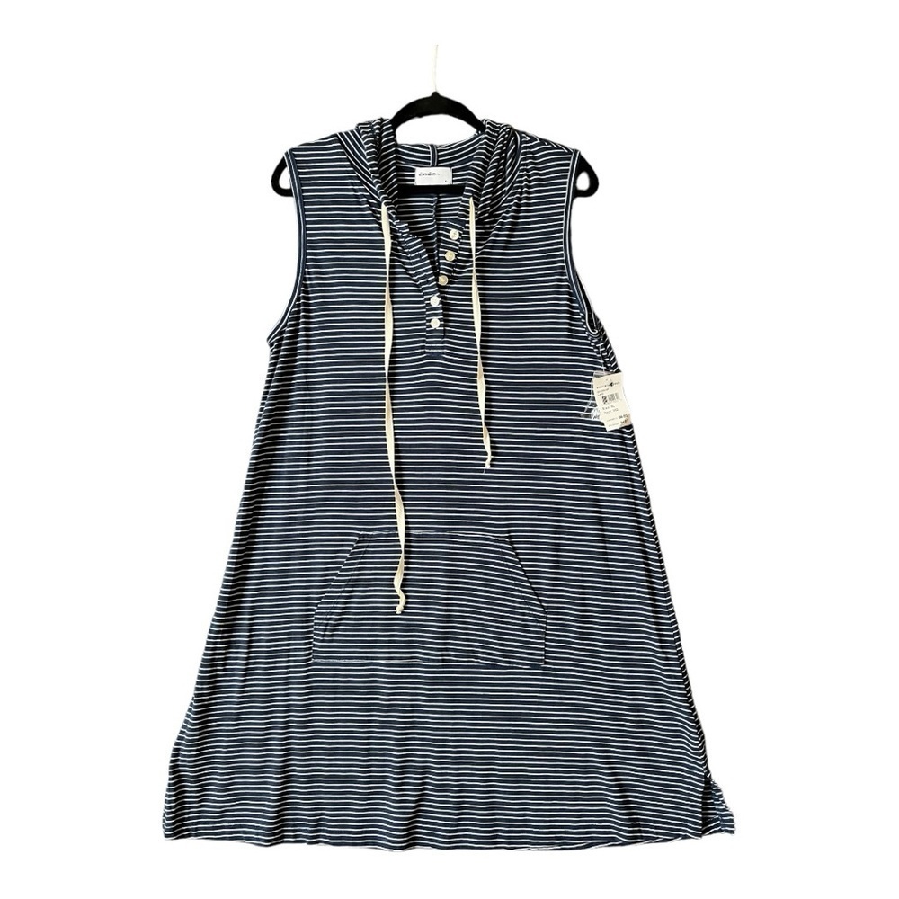 Allen Allen USA Navy Blue & White Striped Sleeveless Hooded Women's Size XL